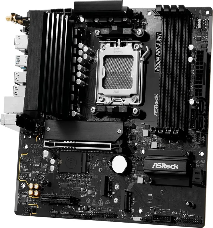 ASROCK B850M PRO-A WIFI, AM5, B850, 4*DDR5, 4*SATA, 4*M.2, 4*USB 2.0, 3*USB 3.2, 2*Type-C, 2*PCIx16, 1*M.2 (Key E), HDMI+DP, mATX
