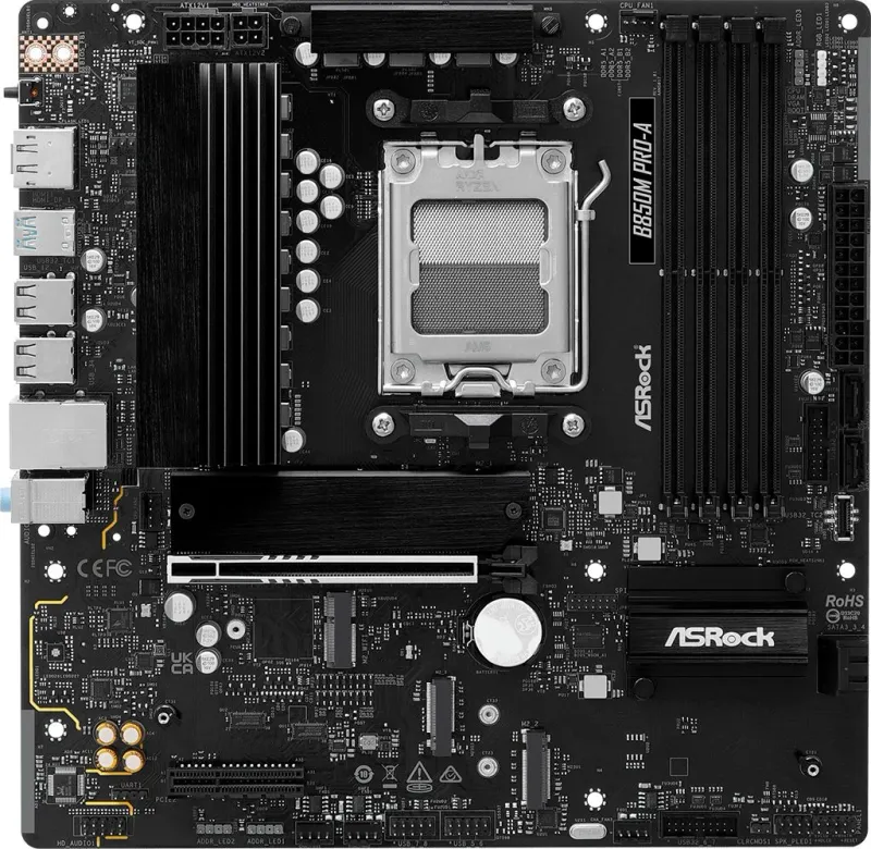 ASROCK B850M PRO-A, AM5, B850, 4*DDR5, 4*SATA, 4*M.2, 4*USB 2.0, 3*USB 3.2, 2*Type-C, 2*PCIx16, 1*M.2 (Key E), HDMI+DP, mATX