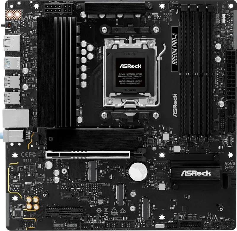 ASROCK B850M PRO-A, AM5, B850, 4*DDR5, 4*SATA, 4*M.2, 4*USB 2.0, 3*USB 3.2, 2*Type-C, 2*PCIx16, 1*M.2 (Key E), HDMI+DP, mATX