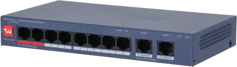 Коммутатор Dahua DH-CS4010-8ET2GT-110 8x100Мбит/с 2x1Гбит/с управляемый