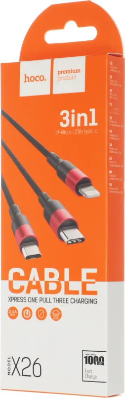 Кабель Hoco X26 Xpress one 80282 1м черный/красный