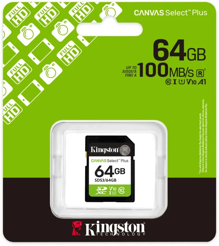 Флеш карта SDXC 64GB Kingston SDS3/64GB Canvas Select Plus w/o adapter