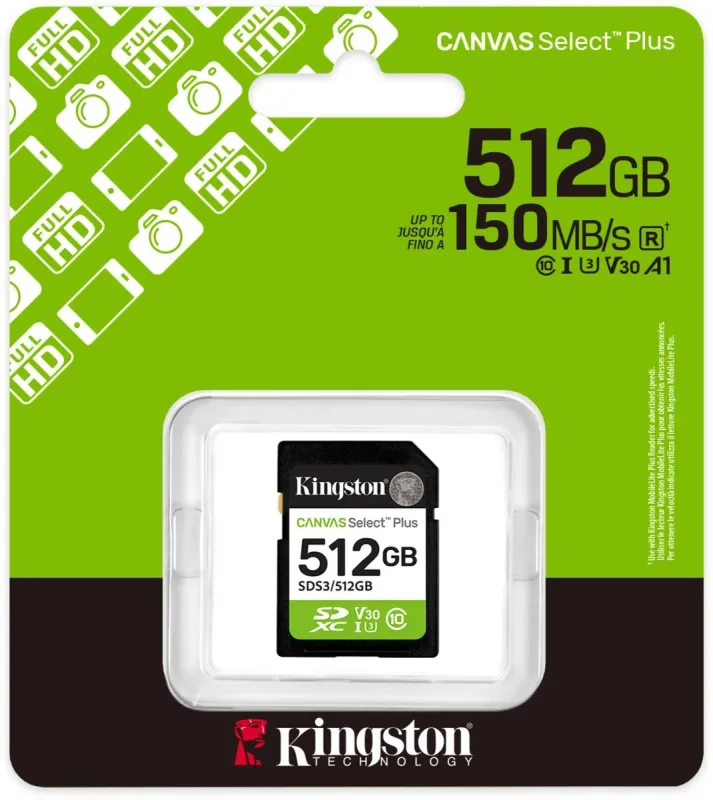 Флеш карта SDXC 512GB Kingston SDS3/512GB Canvas Select Plus w/o adapter