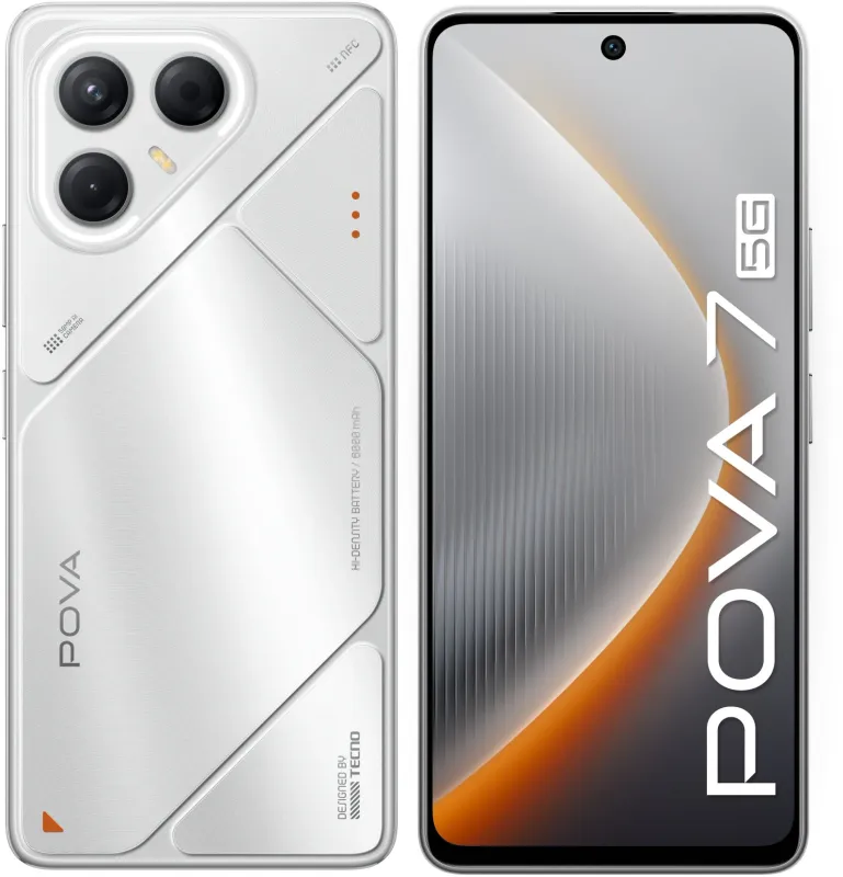 Смартфон Tecno Pova 7 5G 128Gb 8Gb серебристый моноблок 3G 4G 2Sim 6.78" 1080x2460 Android 15 50Mpix 802.11 a/b/g/n/ac/ax NFC GPS GSM900/1800 Protect microSD max1024Gb