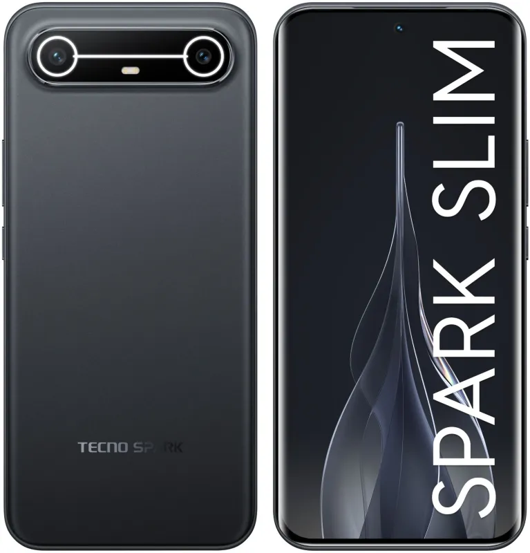 Смартфон Tecno Spark Slim 256Gb 8Gb черный моноблок 3G 4G 6.78" 1224x2720 Android 15 50Mpix 802.11 a/b/g/n/ac/ax NFC GPS GSM900/1800 Protect