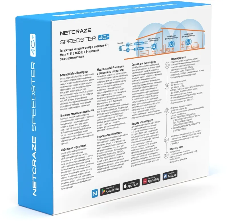 Роутер беспроводной Keenetic Netcraze Speedster 4G+ (NC-2911) AC1200 10/100/1000BASE-TX/4G cat.6 белый