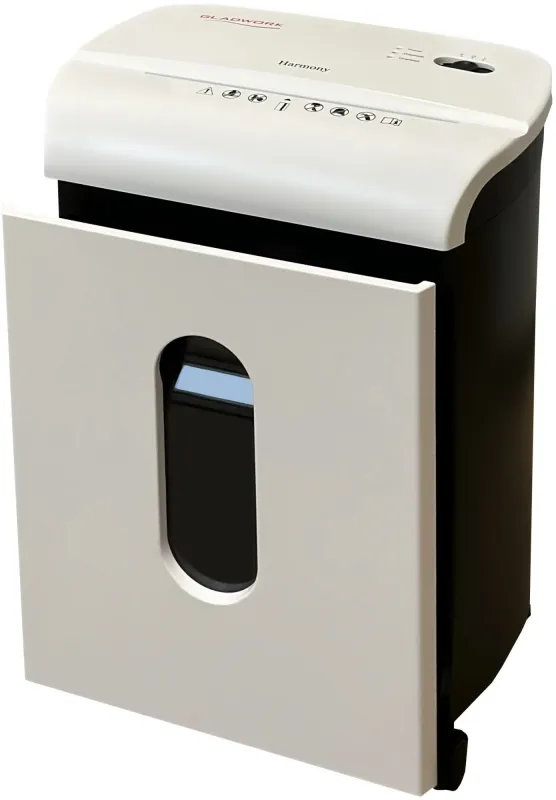 Шредер Gladwork Harmony P-7M белый/черный (секр.P-5) фрагменты 7лист. 13.25лтр. скрепки скобы пл.карты