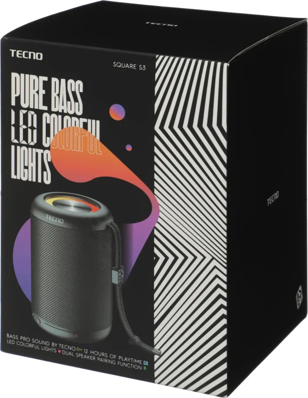 Колонка порт. Tecno S3 Square черный 3W 1.1 BT 2000mAh (S3)