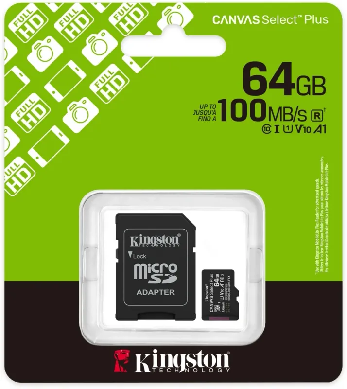 Флеш карта microSDXC 64GB Kingston SDCS3/64GB Canvas Select Plus V10 A1 + adapter