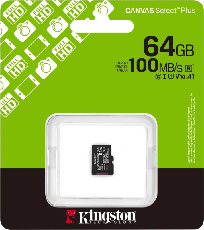 Флеш карта microSDXC 64GB Kingston SDCS3/64GBSP Canvas Select Plus V10 A1 w/o adapter