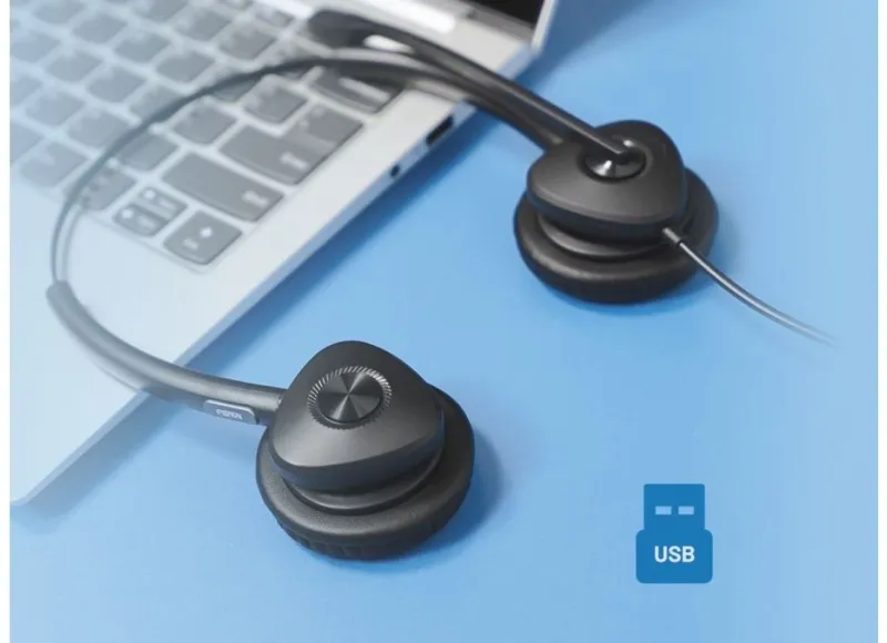 Гарнитура для IP телефонов Fanvil HT302-U Fanvil Гарнитура USB, кож.зам., HD Audio, складной микрофон, 1,8м., 95г.