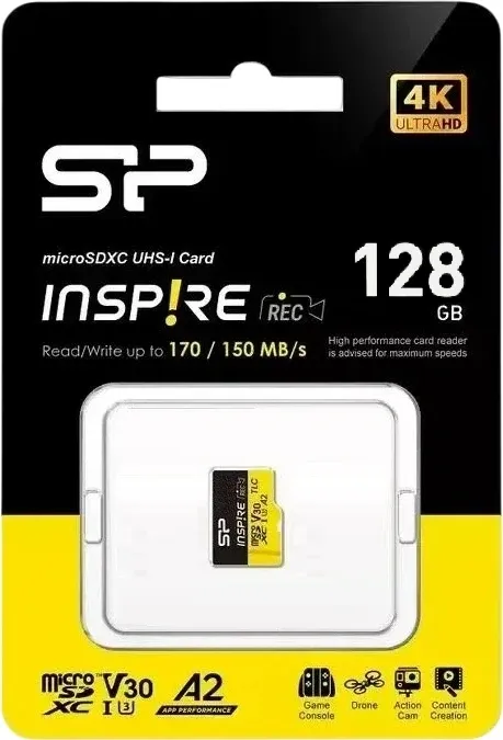 Флеш карта microSD 128GB Silicon Power SP128GBSTXLA2V1N Inspire w/o adapter