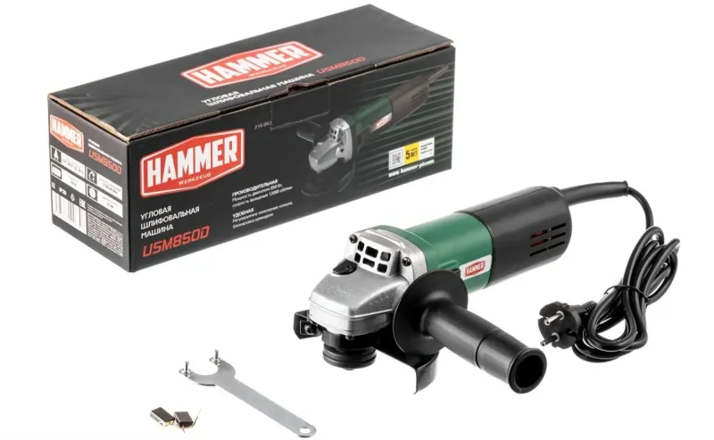 Углошлифовальная машина Hammer USM850D 850Вт 12000об/мин d=125мм (839603)