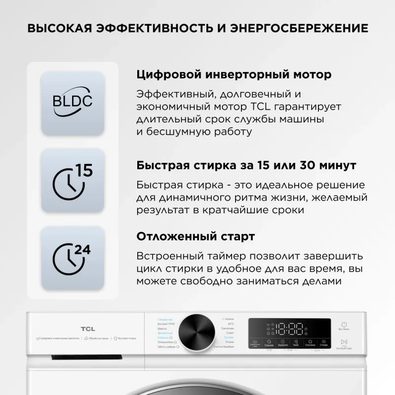 Стиральная машина TCL TWOP-6809W14W1 класс: A+++ загр.фронтальная макс.:9кг белый