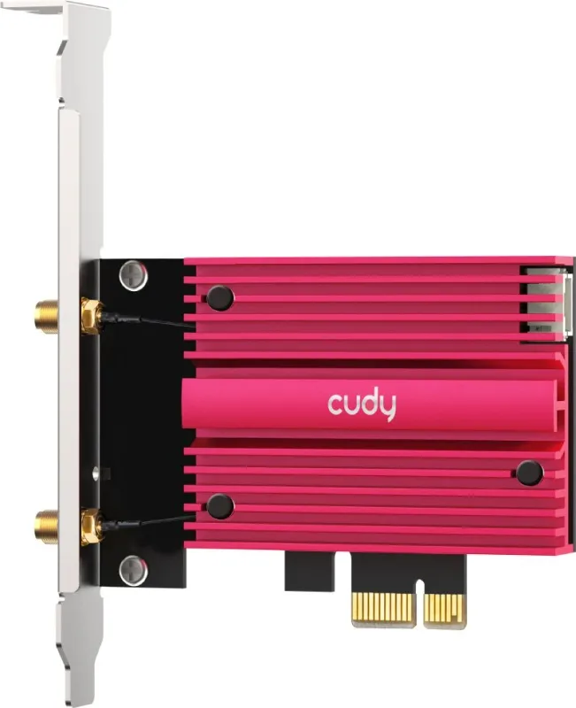 Адаптер беспроводной связи (Wi-Fi) CUDY BE9300  Wi-Fi 7 PCI Express Adapter BE9300 Wi-Fi 7 Bluetooth 5.4 PCI Express Adapter with Heatsink and Magnetized Antenna Base,  Intel BE200 module,Tri-band 2T2R, 5.8Gbps@6Ghz+2.8Gbps@5GHz + 688Mbps@2.4GHz, 802.11be