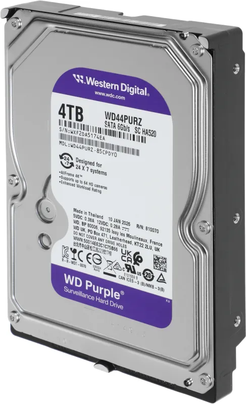 Жесткий диск Western Digital Purple HDD 3.5" SATA 4Tb, IntelliPower, 128MB buffer (DV&NVR), WD44PURZ, 1 year