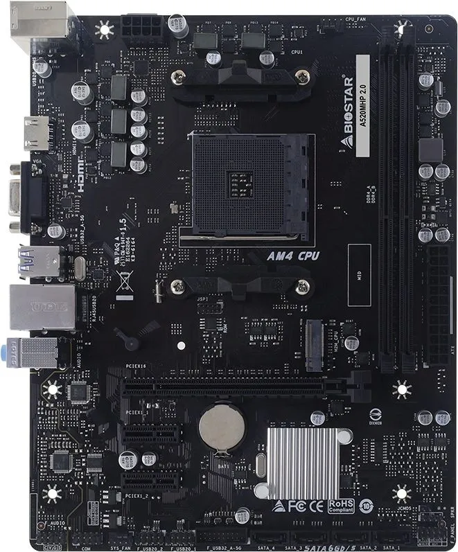 Материнская плата Biostar A520MHP 2.0 Soc-AM4 AMD A520 2xDDR4 mATX AC`97 8ch(7.1) GbLAN RAID+VGA+HDMI