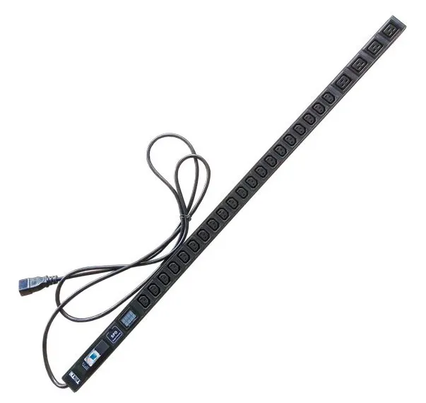 Блок розеток вертикальный, 1-фазный с автоматом, A/V-метр, 16A / 250V, 4xC19 + 20xC13, шнур 3.0 м, разъем C20