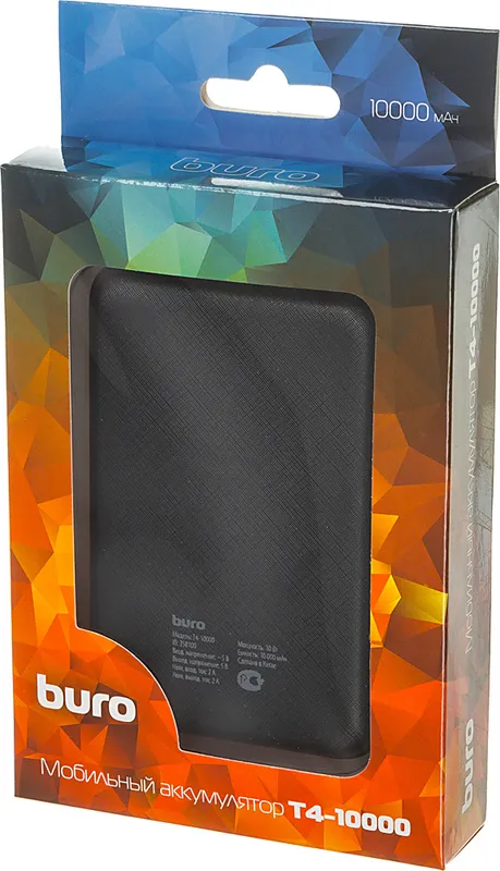 Мобильный аккумулятор Buro T4-10000 10000mAh 10W 2A 2xUSB-A черный (T4-10000-BK)