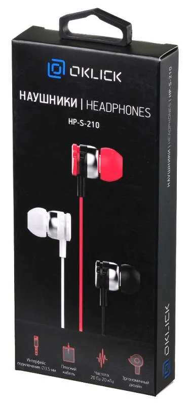 Наушники вкладыши Оклик HP-S-210 1.2м красный проводные в ушной раковине (D1-1R)