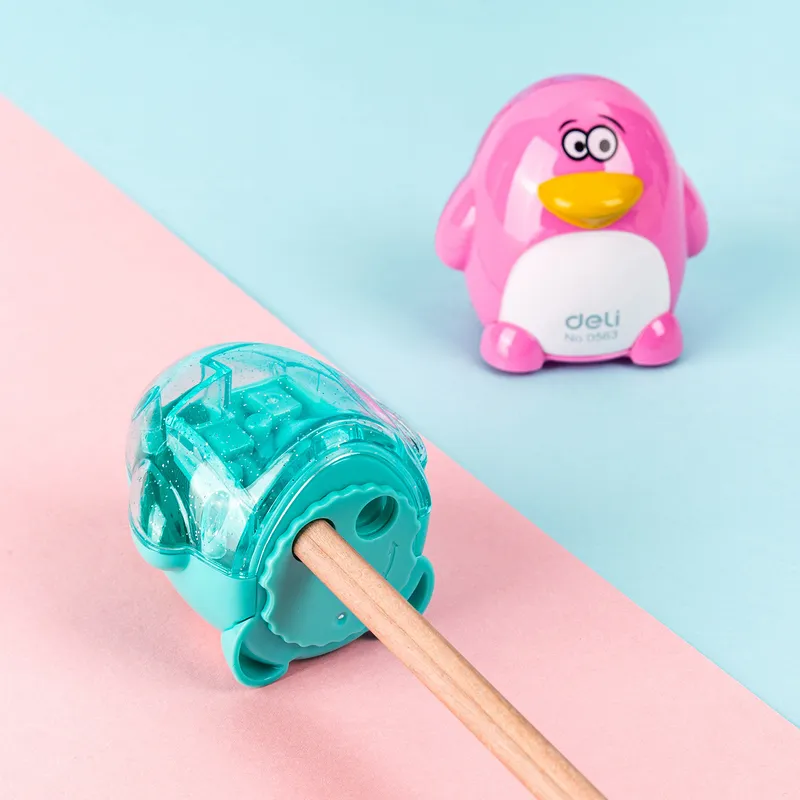 Точилка для карандашей ручная Deli Пингвин E0563 2 отверстия пластик ассорти блистер