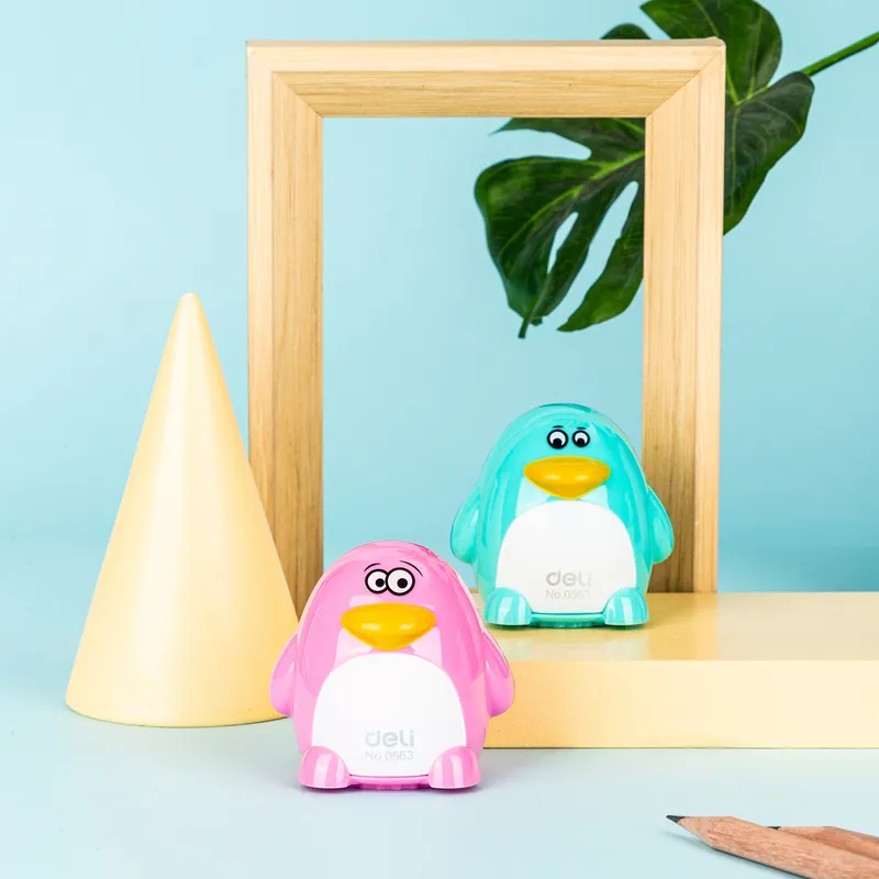 Точилка для карандашей ручная Deli Пингвин E0563 2 отверстия пластик ассорти блистер